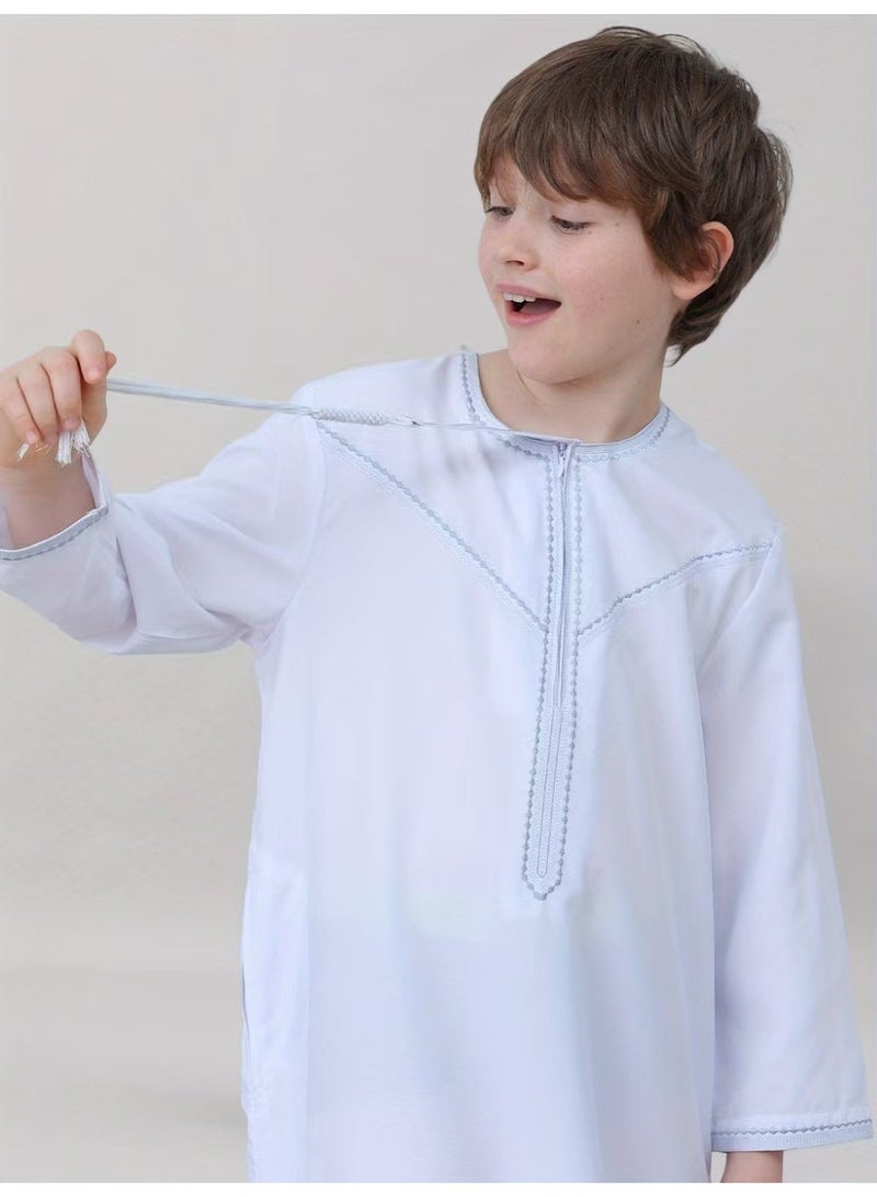 High-end solid color thobe for boys, Oman style - Image 4